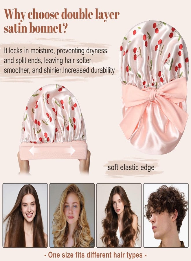 سي اتش ال اي انس اس قبعة نوم من الساتان والحرير، قبعة نوم حريرية، قبعة شعر مزدوجة الطبقات مع رباط مطاطي للشعر المجعد، قبعة ليلية - Image 3